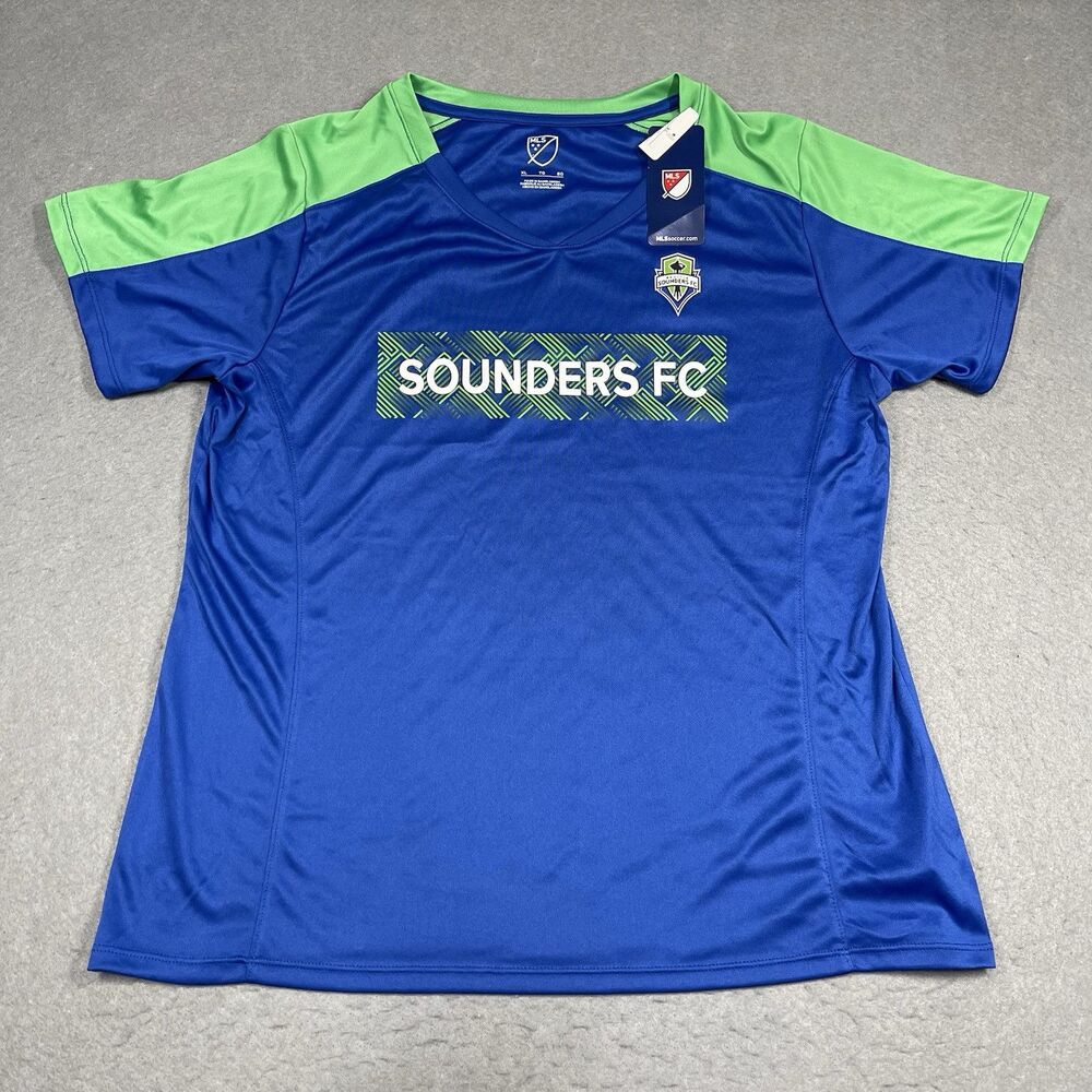 Seattle Sounders Jersey Women XL Blue Green MLS Soccer Fan Base Shirt 3D Letters